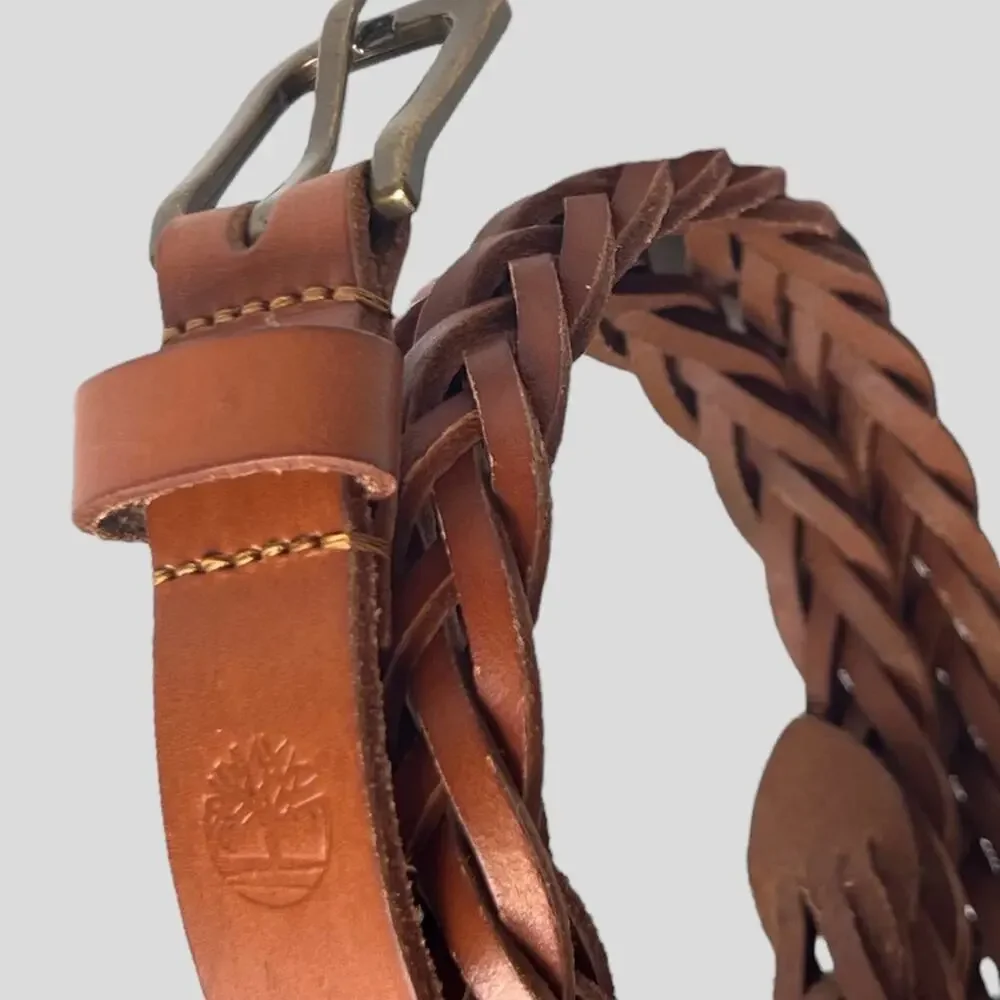 Timberland Womens Casual Leather Belt Tan Brown Braided Size Large